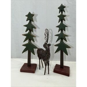 Wooden Trees And Metal Deer Decor